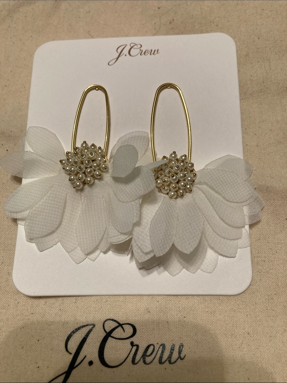 JCrew flower petal and pearl earrings